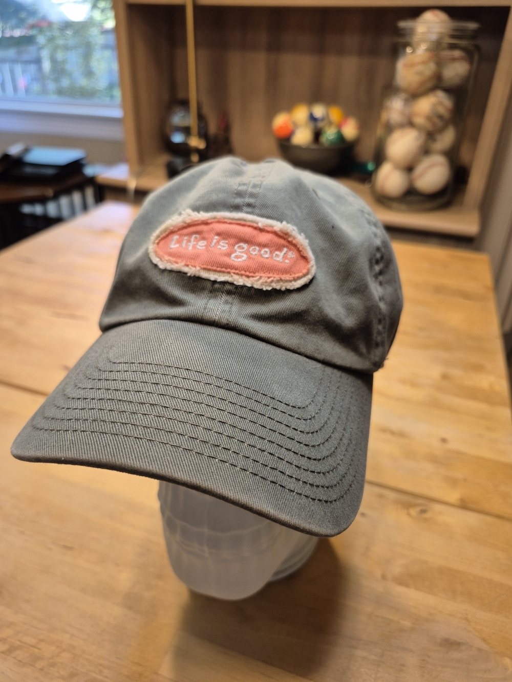Life Is Good Gray Baseball Cap with Pink Patch